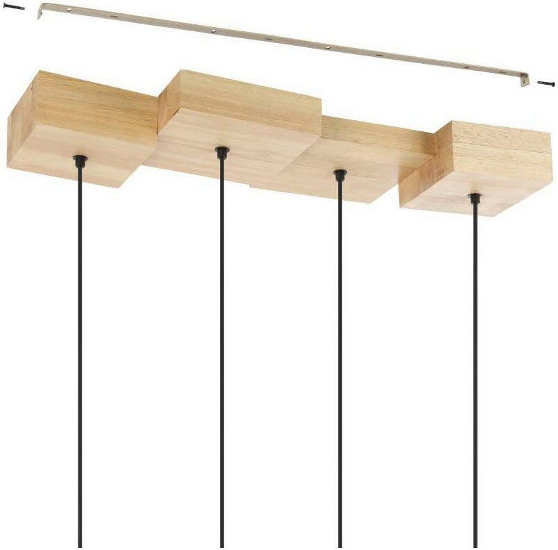 EGLO Hanglamp HALKIN Hanglamp hout in natuur en metaal in zwart FSC100HB E27 (1 stuk) - Foto 3