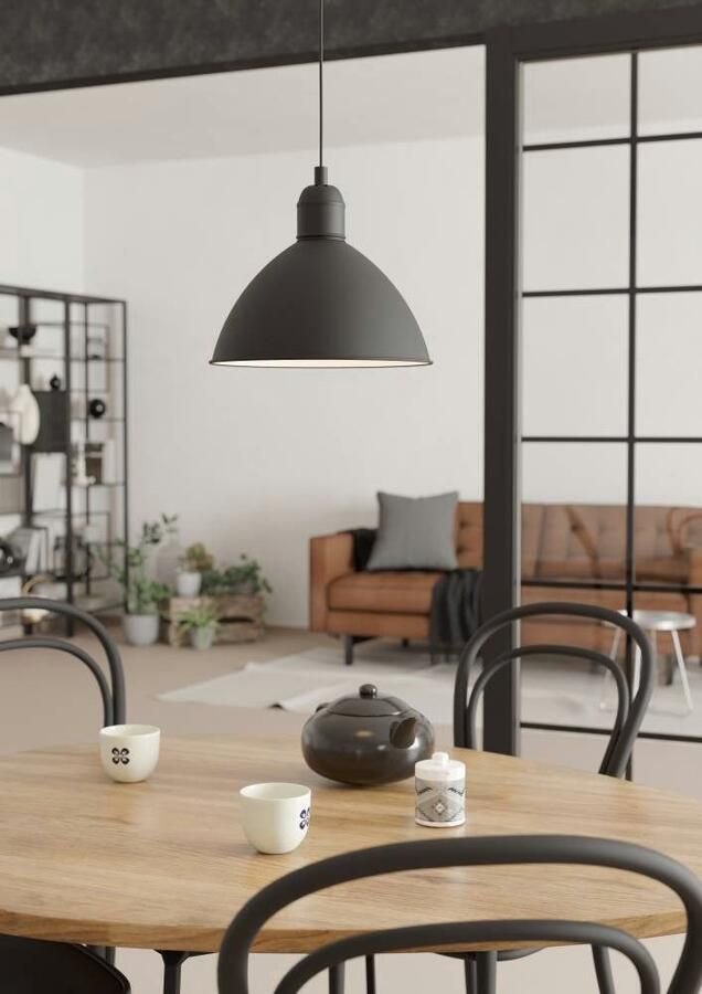 EGLO Hanglamp HYKEHAM Pendellampe Stahl E27 Hängelampe Esszimmerlampe Lampe Hanglamp van metaal in zwart en wit Ø 30 5 cm (1 stuk) - Foto 4