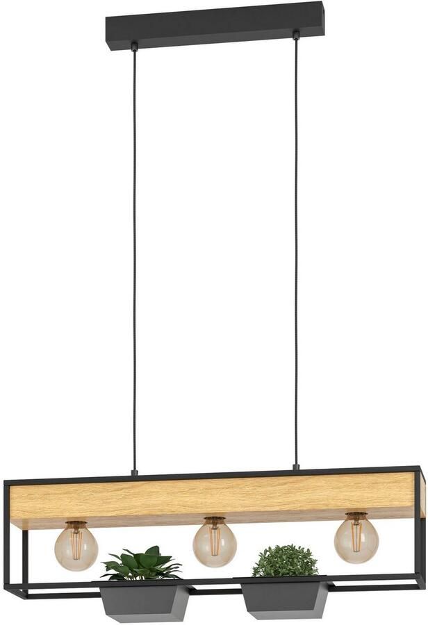EGLO Hanglamp LIBERTAD 1 Hanglamp in zwart en bruin van staal hout excl. E27 40W (1 stuk) - Foto 3