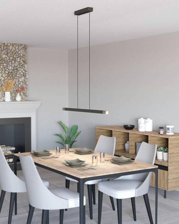 EGLO Hanglamp LISCIANA Pendellampe Alu Stahl und Holz IP20 Esstischlampe Lampe FSCM70HB aluminium in bruin en hout in walnoot-look lamp 87 5 cm (1 stuk) - Foto 3