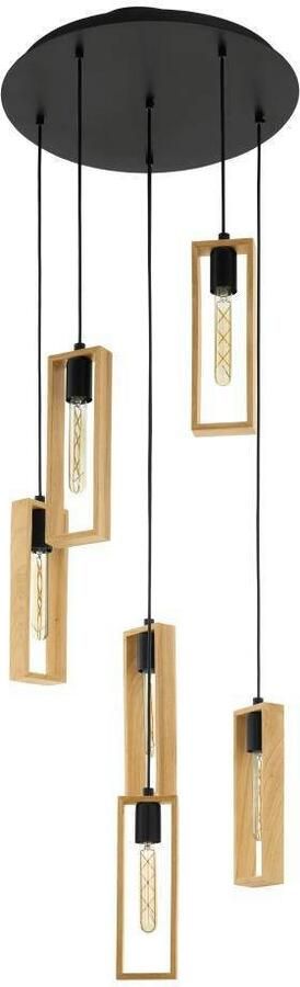 EGLO Hanglamp LITTLETON Hängelampe Vintage Stahl und Holz IP20 Pendellampe Lampe Vintage hanglamp zwart bruin fitting E27 FSC gecertificeerd (1 stuk) - Foto 2