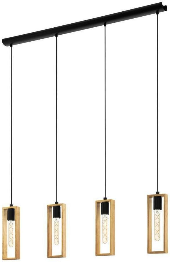 EGLO Hanglamp LITTLETON Hängelampe Vintage Stahl und Holz IP20 Pendellampe Lampe Vintage hanglamp zwart bruin fitting E27 FSC gecertificeerd (1 stuk)