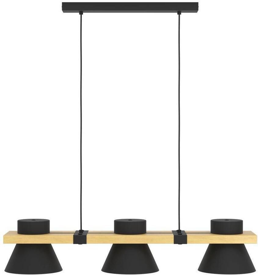 EGLO Hanglamp MACCLES Hängelampe Stahl und Holz Esszimmerlampe Vintage Lampe Hanglamp eetkamerlamp hout en metaal zwart hanglamp (1 stuk)