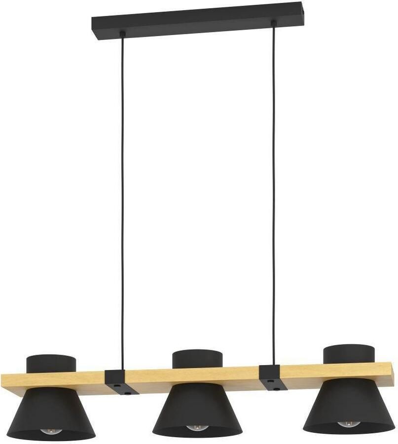 EGLO Hanglamp MACCLES Hängelampe Stahl und Holz Esszimmerlampe Vintage Lampe Hanglamp eetkamerlamp hout en metaal zwart hanglamp (1 stuk) - Foto 3