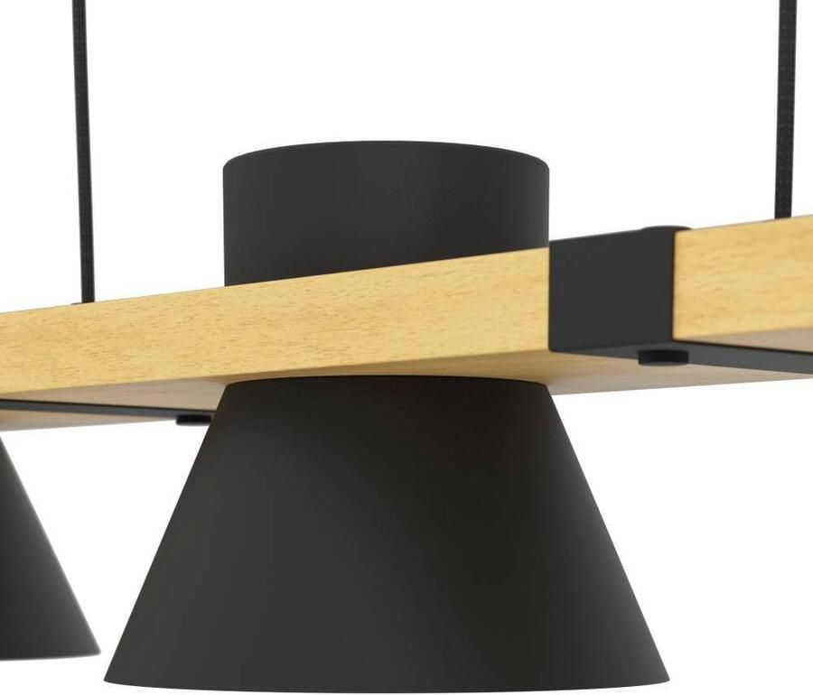 EGLO Hanglamp MACCLES Hängelampe Stahl und Holz Esszimmerlampe Vintage Lampe Hanglamp eetkamerlamp hout en metaal zwart hanglamp (1 stuk) - Foto 4