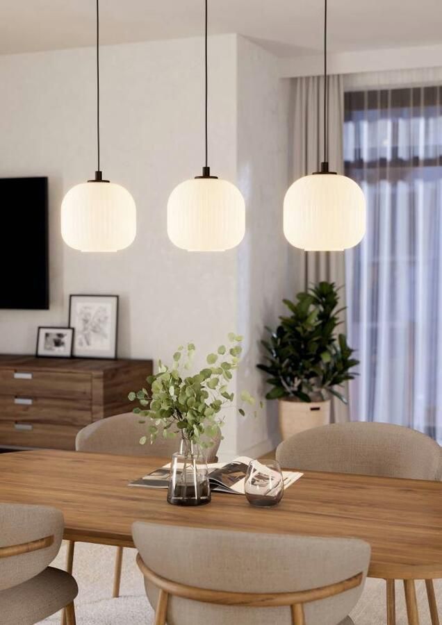 EGLO Hanglamp MANTUNALLE Pendellampe Stahl Glas IP20 E27 Esstischlampe Lampe Hanglamp metaal in zwart en glas in wit E27 fitting 120 cm (1 stuk) - Foto 3