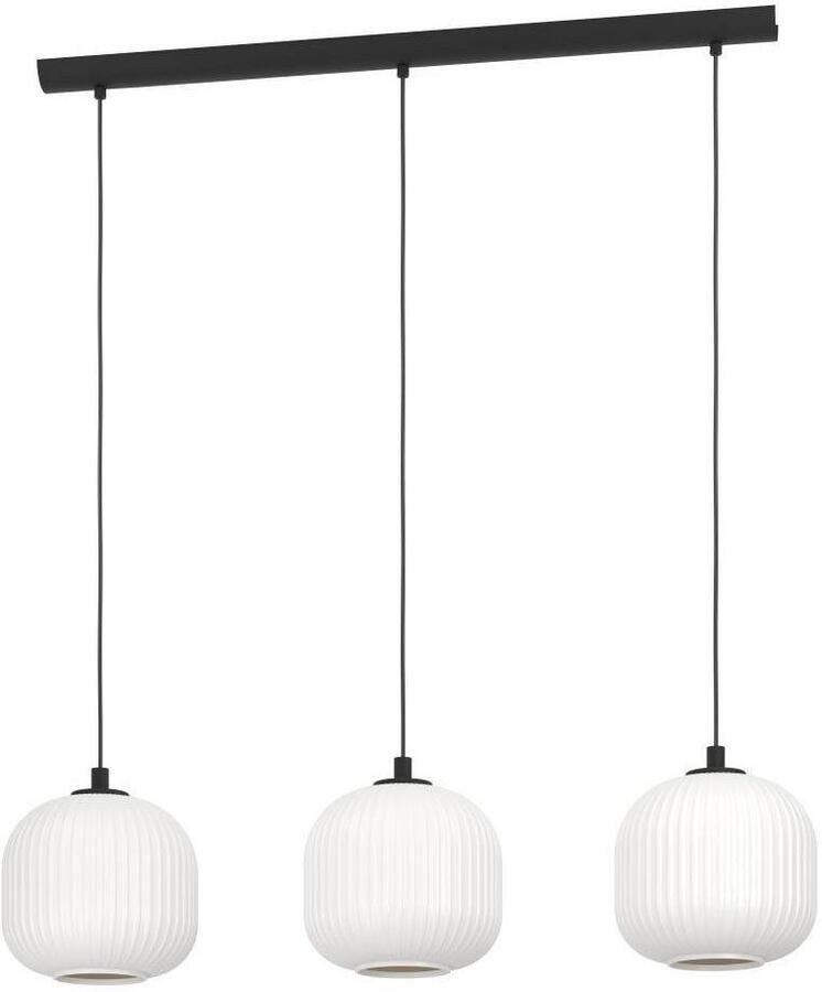 EGLO Hanglamp MANTUNALLE Pendellampe Stahl Glas IP20 E27 Esstischlampe Lampe Hanglamp metaal in zwart en glas in wit E27 fitting 120 cm (1 stuk)