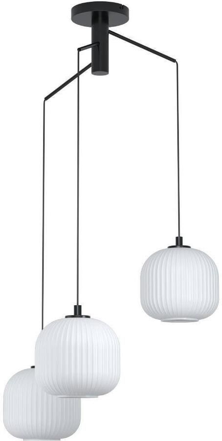 EGLO Hanglamp MANTUNALLE Pendellampe Stahl Glas IP20 E27 Esstischlampe Lampe Hanglamp metaal in zwart en glas in wit E27 fitting Ø 62 cm (1 stuk) - Foto 8