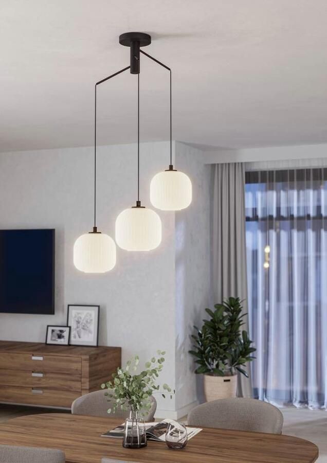 EGLO Hanglamp MANTUNALLE Pendellampe Stahl Glas IP20 E27 Esstischlampe Lampe Hanglamp metaal in zwart en glas in wit E27 fitting Ø 62 cm (1 stuk) - Foto 4
