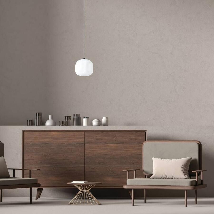 EGLO Hanglamp MANTUNALLE Pendellampe Stahl Glas IP20 E27 Esstischlampe Lampe Hanglamp metaal in zwart en glas in wit E27 fitting Ø 20 cm (1 stuk)