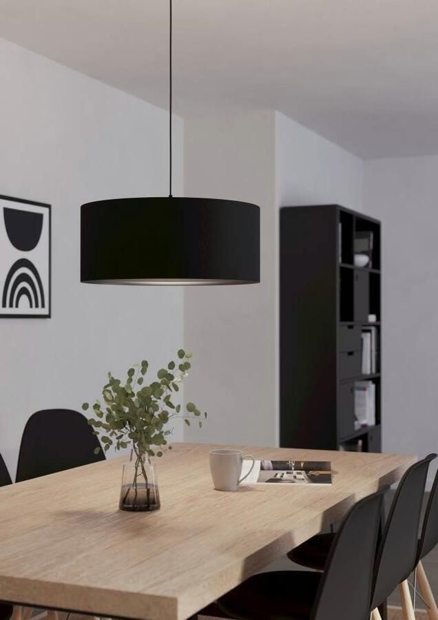 EGLO Hanglamp MASERLO 1 Pendellampe Stahl Textil E27 IP20 Esstischlampe Lampe Vintage hanglamp van staal en textiel in zwart E27 fitting Ø 53 cm (1 stuk) - Foto 3