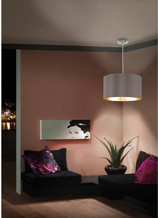 EGLO Hanglamp MASERLO Textiel hanglamp cappuccino goudkleur lampenkap E27 Ø 38 cm - Foto 6
