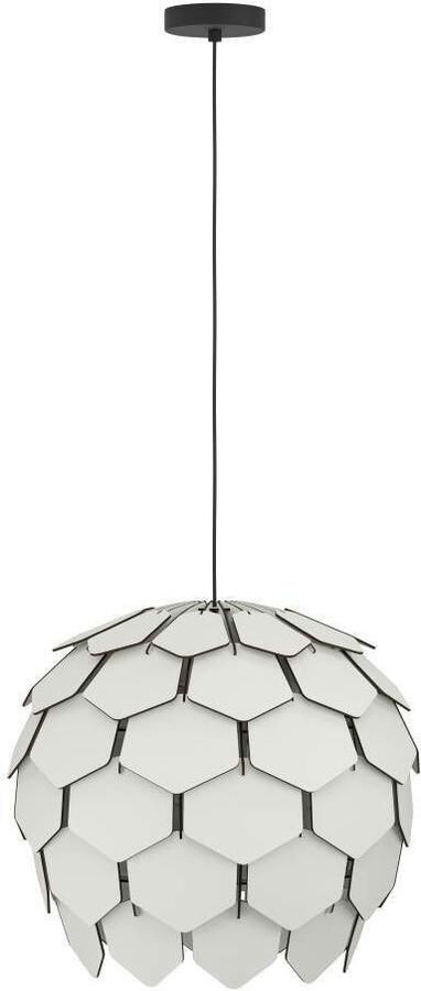 EGLO Hanglamp MATTANZA Hanglamp hout in lichtgrijs en metaal in zwart E27 Ø 50 cm (1 stuk) - Foto 4