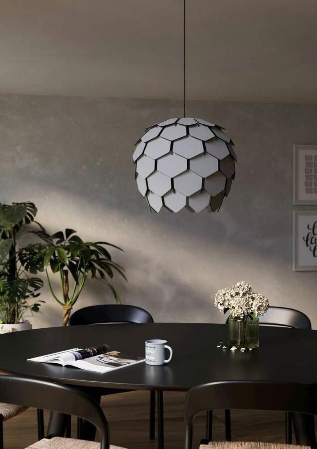 EGLO Hanglamp MATTANZA Hanglamp hout in lichtgrijs en metaal in zwart E27 Ø 50 cm (1 stuk) - Foto 2