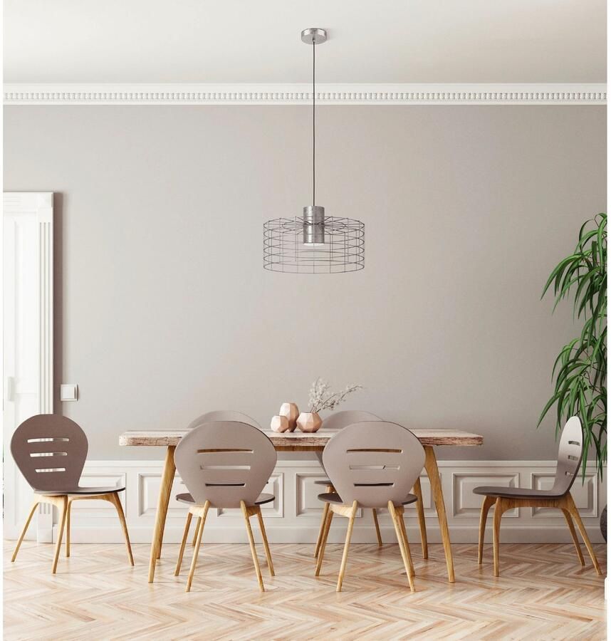 EGLO Hanglamp MILLIGAN Hanglamp in zilverkleur en wit van staal excl. E27 40W (1 stuk) - Foto 2