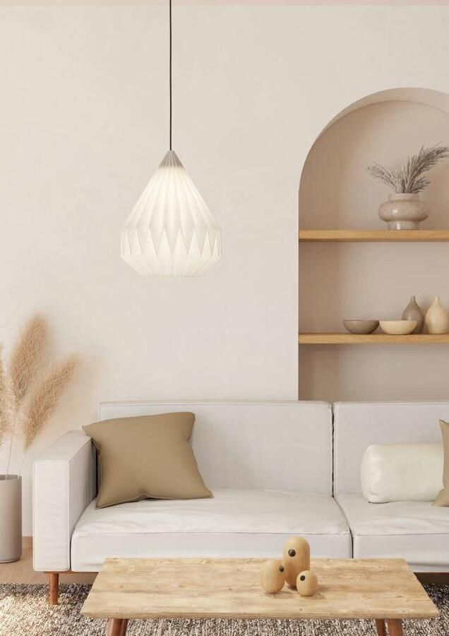 EGLO Hanglamp MINTING Pendellampe Stahl und Papier Vintage Esszimmerlampe Lampe hanglamp metaal in zwart papier in wit Ø 31 cm (1 stuk) - Foto 6