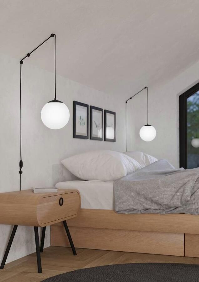 EGLO Hanglamp NARICES Pendellampe Stahl Kunststoff und Glas E27 IP20 Hängelampe Hanglamp eettafellamp van zwart metaal en wit glas E27 (1 stuk) - Foto 4