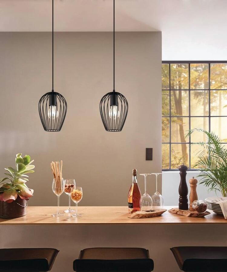 EGLO Hanglamp NEWTOWN hanglamp zwart staal E27 pendellamp 1-vlamig - Foto 1