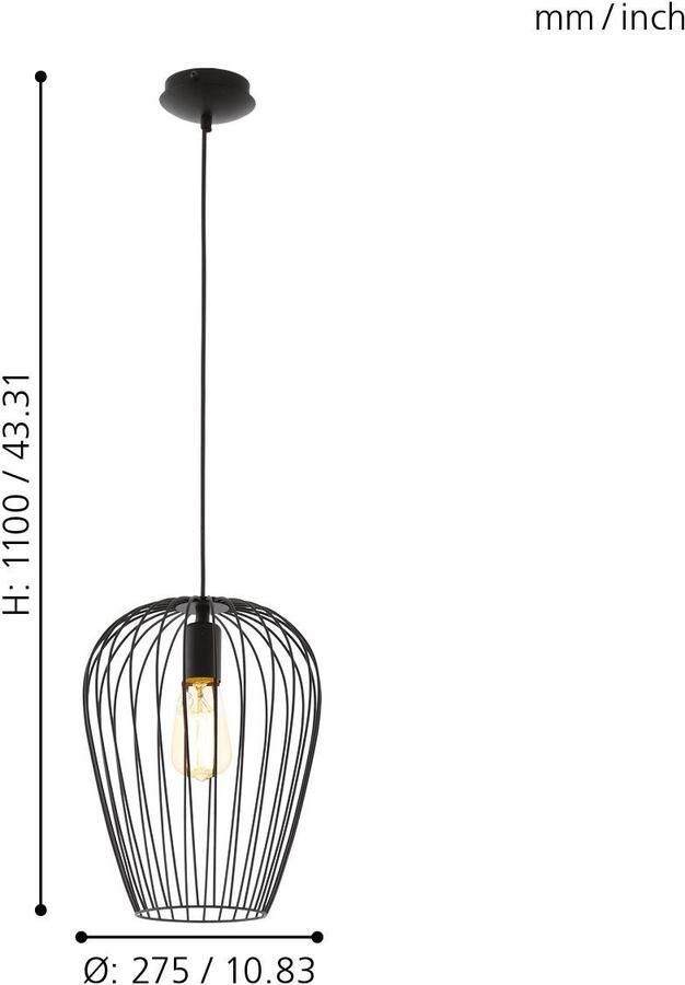 EGLO Hanglamp NEWTOWN Hanglamp staal E27 IP20 vintage eetkamerlamp lamp - Foto 4