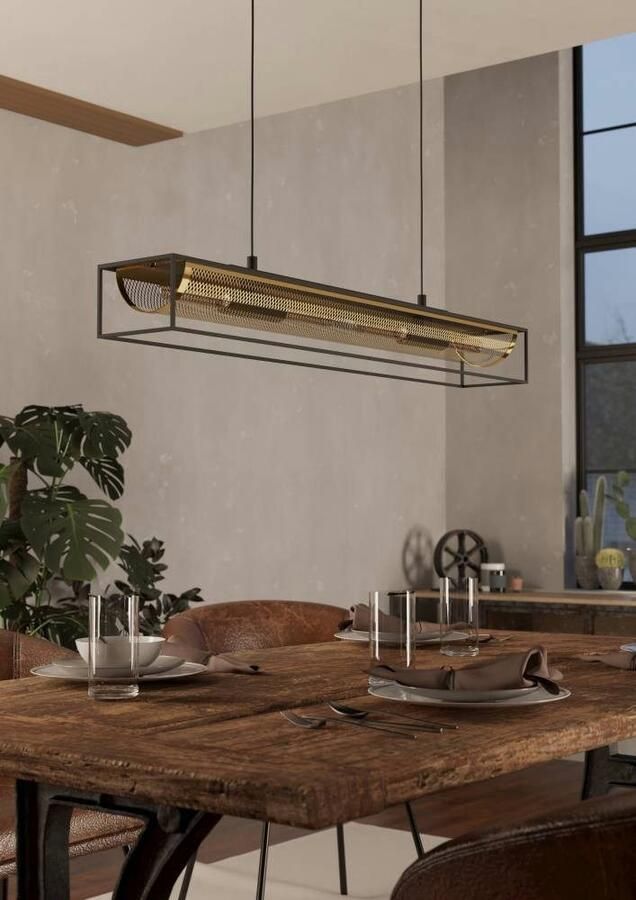 EGLO Hanglamp NOHALES Pendellampe Stahl E27 Esszimmerlampe Hängelampe Lampe Hanglamp eetkamerlamp van metaal in zwart en messing (1 stuk) - Foto 5