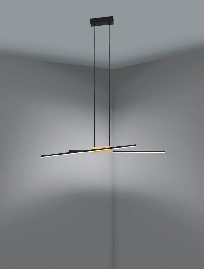 EGLO Hanglamp PANAGRIA Pendellampe Alu Stahl Holz und Kunststoff Esstischlampe Hanglamp in zwart en bruin van aluminium staal hout 13W warmwit (1 stuk) - Foto 2