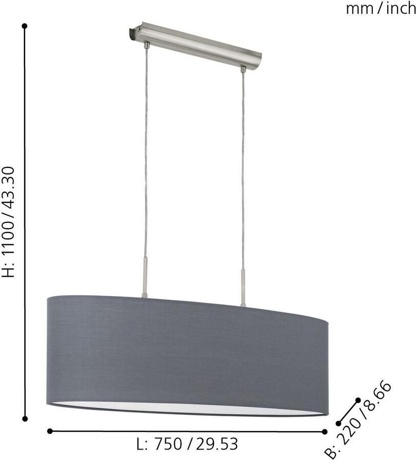 EGLO  Pasteri - Hanglamp - 2 Lichts - 75cm - Nikkel-Mat - Grijs - Foto 3