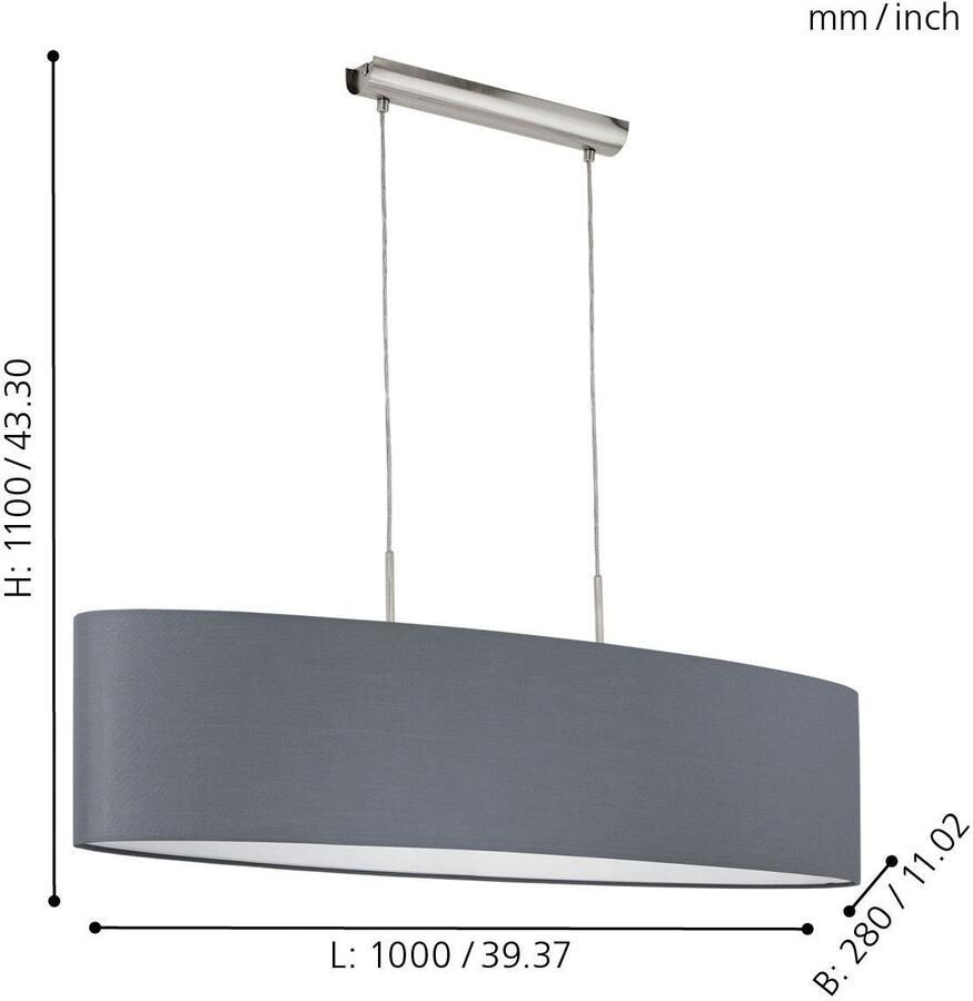 EGLO  Pasteri Hanglamp - E27 - 100 cm - Grijs - Foto 2