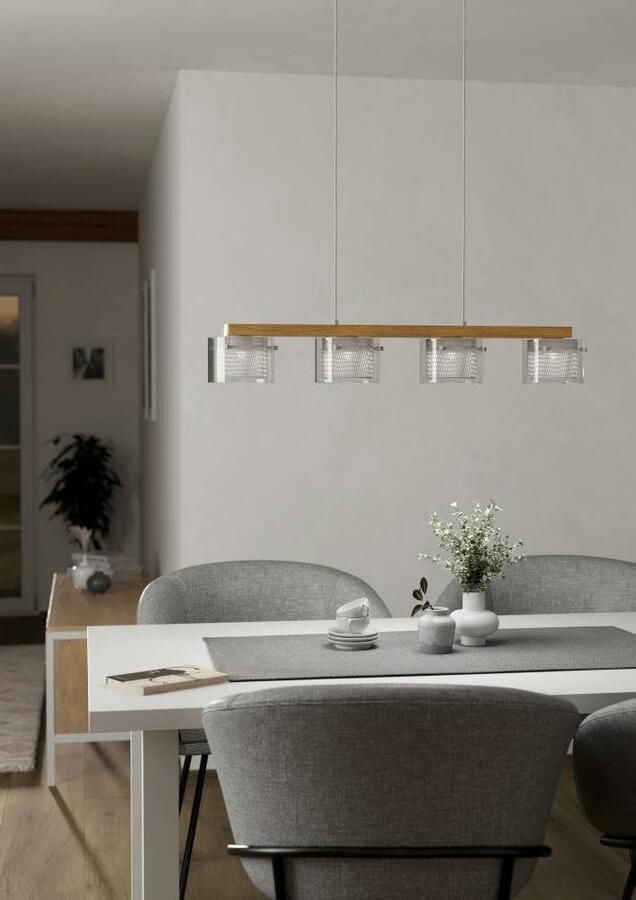 EGLO Hanglamp PORTICO-Z hanglamp hout wit ZigBee 3.0 timer pendellamp App spraakbesturing Alexa 88x15x110cm excl. afstandsbediening (1 stuk) - Foto 11