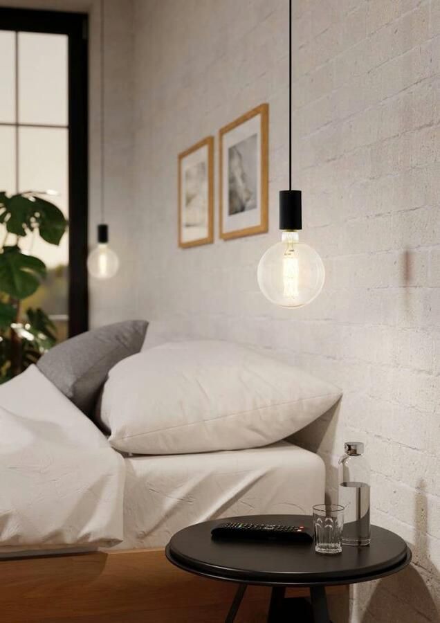 EGLO Hanglamp POZUETA snoerpendel hanglamp zwart staal eettafellamp E27 Snoerpendel hanglamp vintage van staal in zwart E27 Ø 12 5 cm (1 stuk) - Foto 3