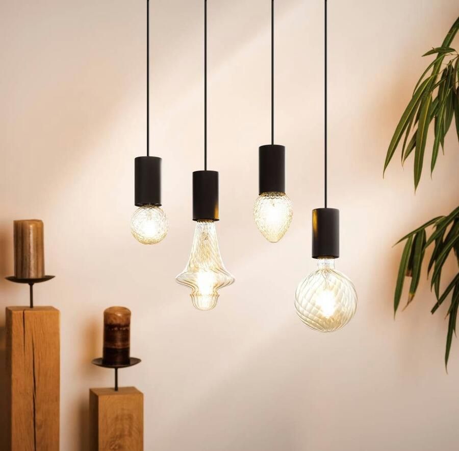 EGLO Hanglamp POZUETA snoerpendel hanglamp zwart staal eettafellamp E27 Snoerpendel hanglamp vintage van staal in zwart E27 Ø 12 5 cm (1 stuk)