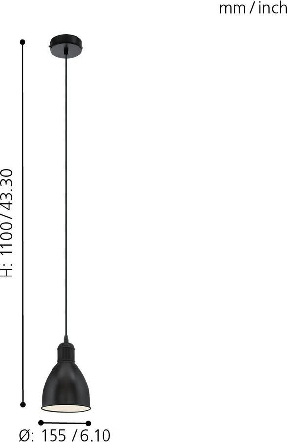 EGLO Hanglamp PRIDDY hanglamp pendellamp staal zwart E27 industrieel Woonkamerlamp eettafellamp 1 lamps retro vintage 110x15 5cm - Foto 5