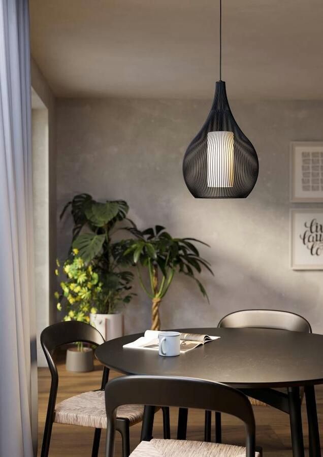 EGLO Hanglamp RAZONI 1 Pendellampe Stahl und Glas IP20 E27 Hängelampe Lampe Hanglamp metaal in zwart en glas in wit lamp met E27 fitting (1 stuk) - Foto 4