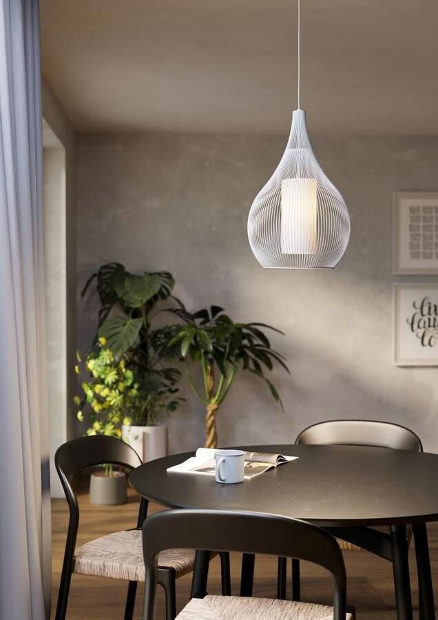 EGLO Hanglamp RAZONI 1 Pendellampe Stahl und Glas IP20 E27 Hängelampe Lampe Hanglamp van metaal en glas in wit E27 fitting (1 stuk) - Foto 5