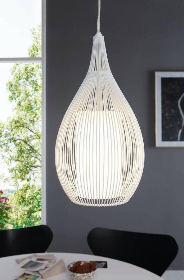 EGLO Hanglamp RAZONI hanglamp pendellamp staal gesatineerd glas wit E27 (1 stuk) - Foto 3