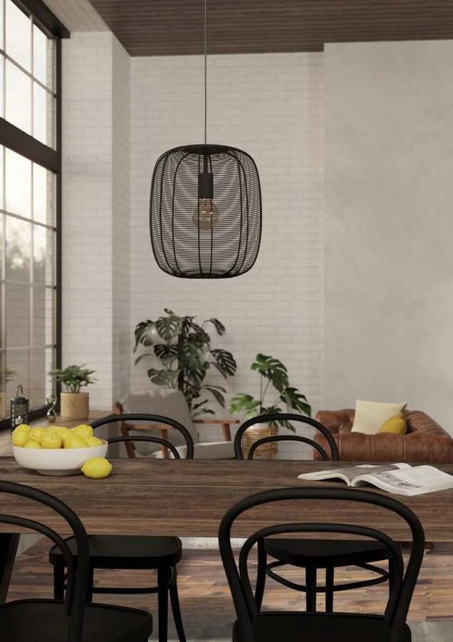 EGLO Hanglamp RINROE Pendellampe Stahl E27 IP20 Vintage Wohnzimmerlampe Lampe Hanglamp eetkamerlamp metaal zwart hanglamp Ø 32 5 cm (1 stuk) - Foto 3