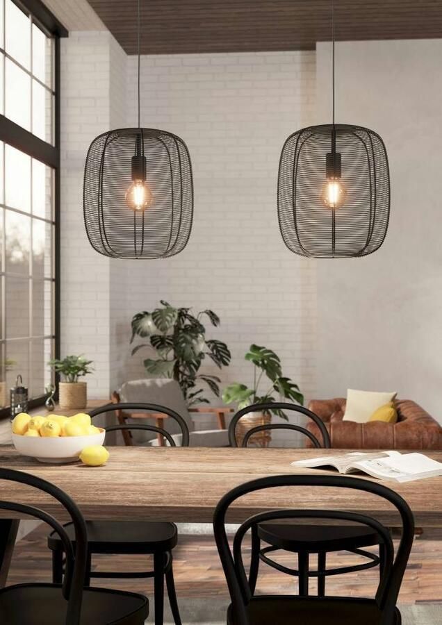 EGLO Hanglamp RINROE Pendellampe Stahl E27 IP20 Vintage Wohnzimmerlampe Lampe Hanglamp eetkamerlamp metaal in zwart hanglamp (1 stuk) - Foto 5