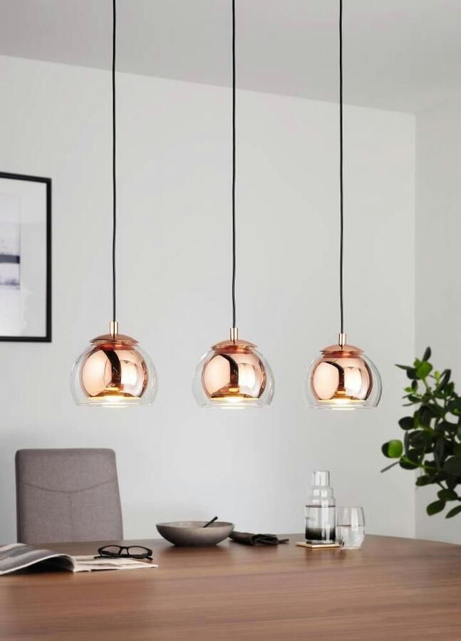 EGLO Hanglamp ROCAMAR Pendellampe Stahl und Glas E27 IP20 Esszimmerlampe Lampe Hanglamp metaal in koper en glas in helder eettafel lamp E27 (1 stuk)