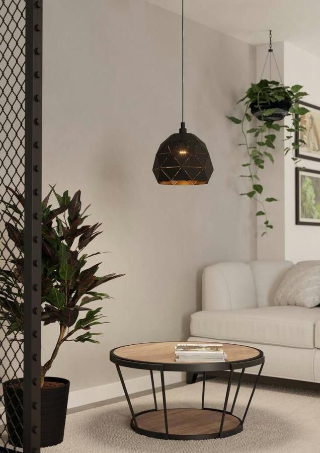 EGLO Hanglamp ROCCAFORTE Pendellampe Stahl E27 IP20 Esszimmerlampe Hängelampe Hanglamp metaal in zwart en goudkleur E27 fitting Ø 30 cm (1 stuk) - Foto 2