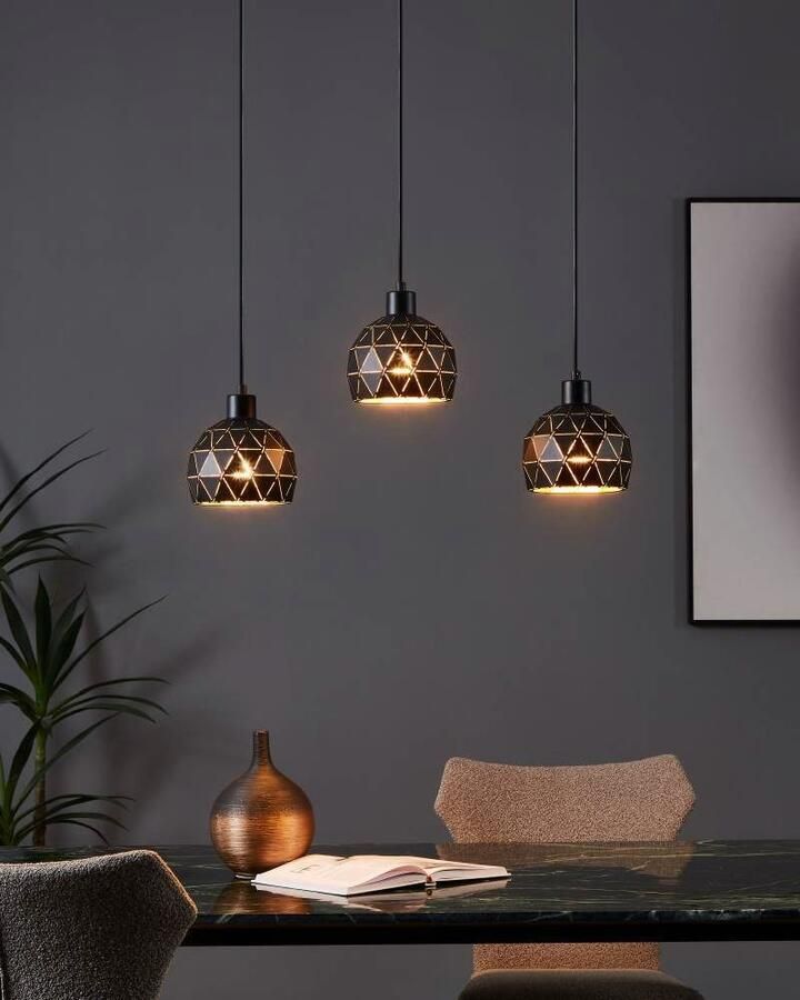 EGLO Hanglamp ROCCAFORTE Pendellampe Stahl E27 IP20 Esszimmerlampe Hängelampe Hanglamp van metaal in zwart en goudkleur E14 fitting (1 stuk) - Foto 4