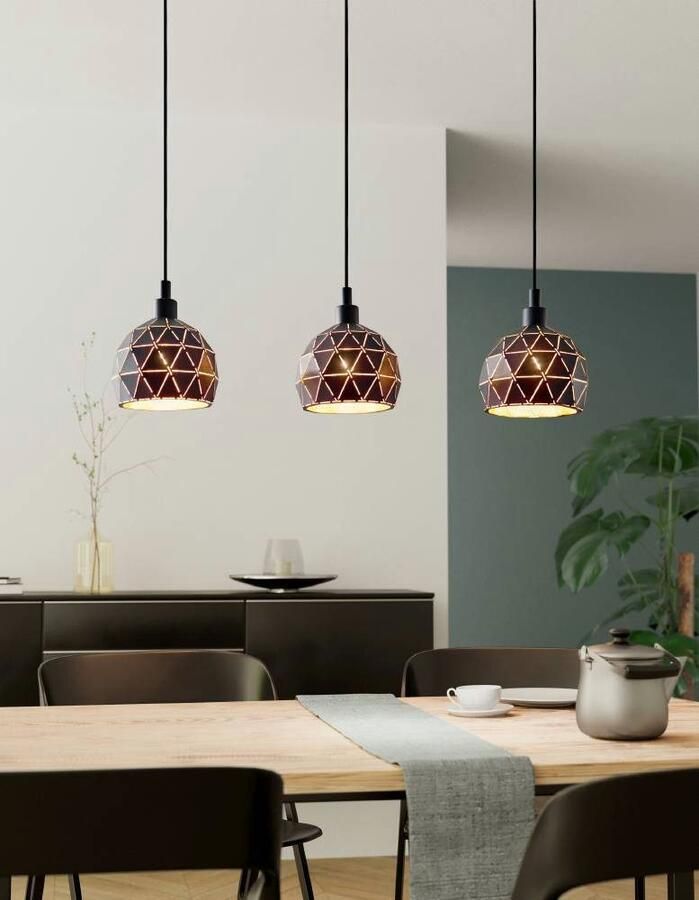 EGLO Hanglamp ROCCAFORTE Pendellampe Stahl E27 IP20 Esszimmerlampe Hängelampe Hanglamp van metaal in zwart en goudkleur E14 fitting (1 stuk) - Foto 5