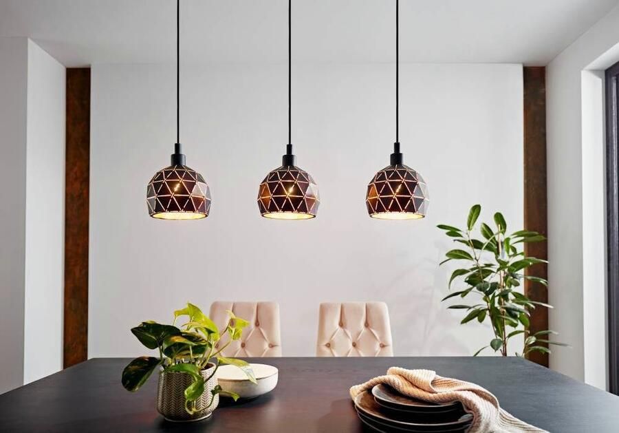 EGLO Hanglamp ROCCAFORTE Pendellampe Stahl E27 IP20 Esszimmerlampe Hängelampe Hanglamp van metaal in zwart en goudkleur E14 fitting (1 stuk) - Foto 6