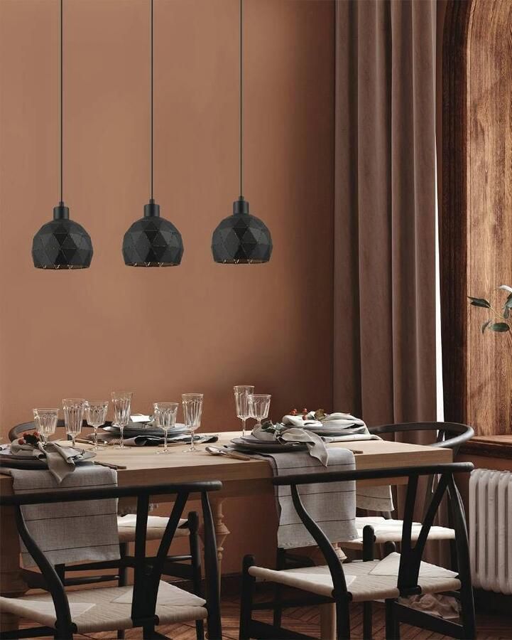 EGLO Hanglamp ROCCAFORTE Pendellampe Stahl E27 IP20 Esszimmerlampe Hängelampe Hanglamp van metaal in zwart en goudkleur E14 fitting (1 stuk) - Foto 3