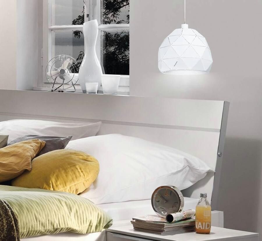 EGLO Hanglamp ROCCAFORTE Pendellampe Stahl E27 IP20 Esszimmerlampe Hängelampe Hanglamp van staal wit fitting: E27 Ø 40 cm (1 stuk) - Foto 5
