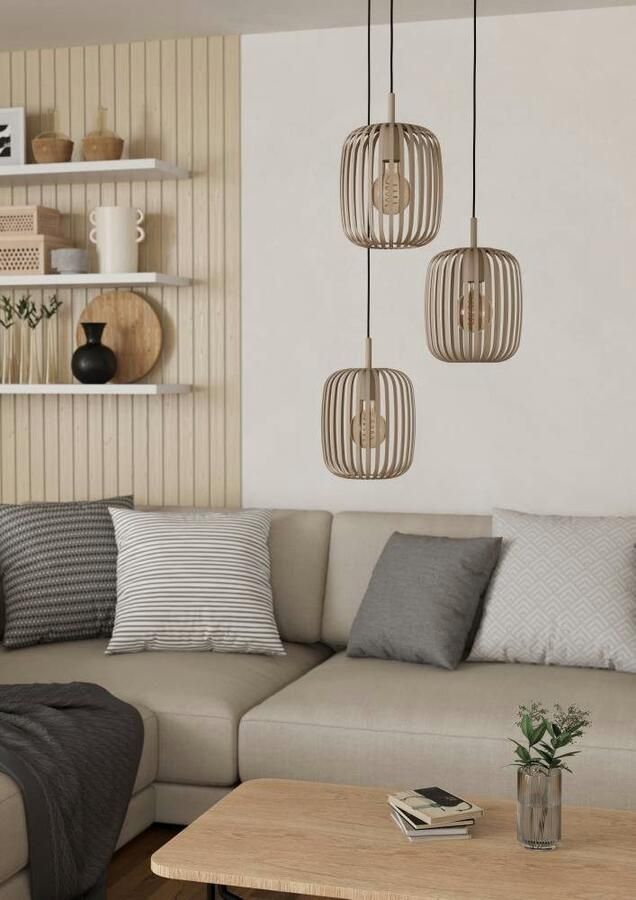 EGLO Hanglamp ROMAZZINA hanglamp eettafellamp zandkleurig metaal E27 (1 stuk) - Foto 4