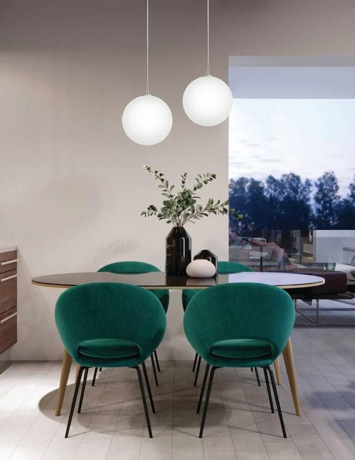 EGLO Hanglamp RONDO hanglamp metaal in zilver glas in opaal mat wit E27 - Foto 3