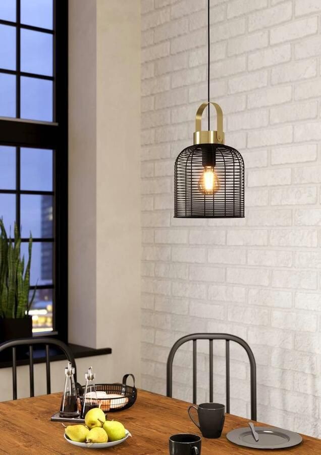EGLO Hanglamp ROUNDHAM Pendellampe Stahl Esszimmerlampe E27 IP20 Flurlampe Hanglamp eetkamerlamp Industrial metaal in zwart Ø 22 cm (1 stuk) - Foto 6