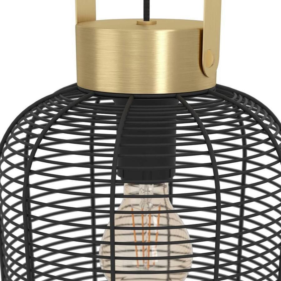 EGLO Hanglamp ROUNDHAM Pendellampe Stahl Esszimmerlampe E27 IP20 Flurlampe Hanglamp eetkamerlamp Industrial metaal in zwart Ø 22 cm (1 stuk)