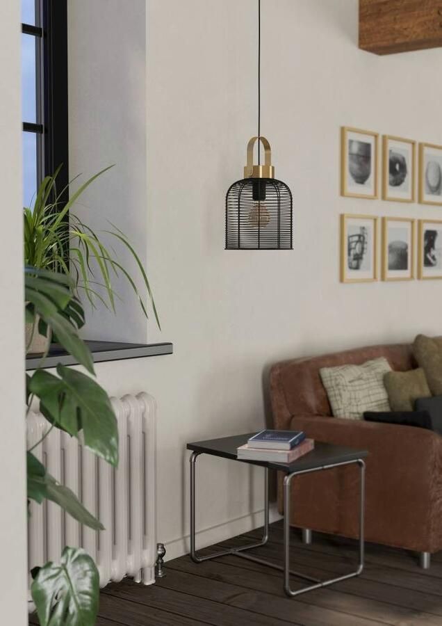 EGLO Hanglamp ROUNDHAM Pendellampe Stahl Esszimmerlampe E27 IP20 Flurlampe Hanglamp eetkamerlamp Industrial metaal in zwart Ø 22 cm (1 stuk) - Foto 3