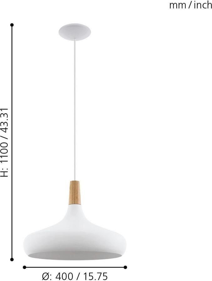 EGLO Hanglamp SABINAR Hängelampe Stahl und Holz E27 IP20 Esszimmrerlampe Lampe Hanglamp dimbaar (1 stuk) - Foto 3