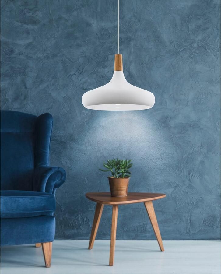 EGLO Hanglamp SABINAR Hängelampe Stahl und Holz E27 IP20 Esszimmrerlampe Lampe Hanglamp dimbaar (1 stuk)